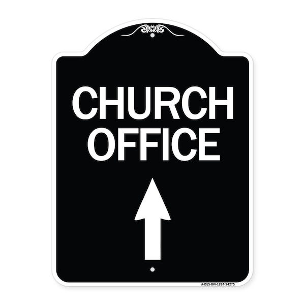 Signmission Church Office With Up Arrow Heavy-Gauge Aluminum Architectural Sign, 24" x 18", BW-1824-24275 A-DES-BW-1824-24275 - main